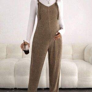 SHEIN Tan knit maternity  Jumpsuit with Wide-Leg Silhouette